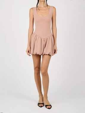 Deep V Waist Bubble Dress - Blush